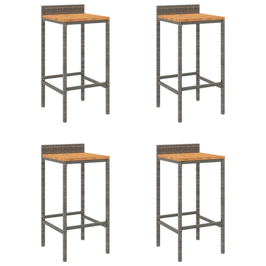 Taburetes Altos 4 Uds Madera De Acacia Y Ratán Sintético Gris_0