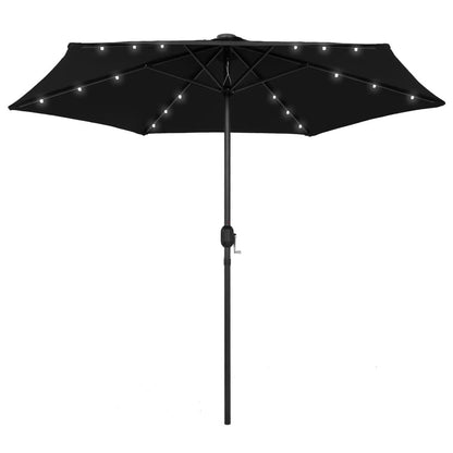 Vidaxl Sombrilla De Jardín Con Luces Led Palo De Aluminio Negra 270 Cm_0