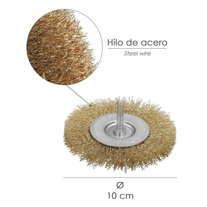 Cepillo Acero Latonado Para Taladro. Disco Ø 100 Mm. Espiga 1/4 Cepillo Taladro Alambre Latón, Cepillo Limpieza, Cepillo Pulir._1