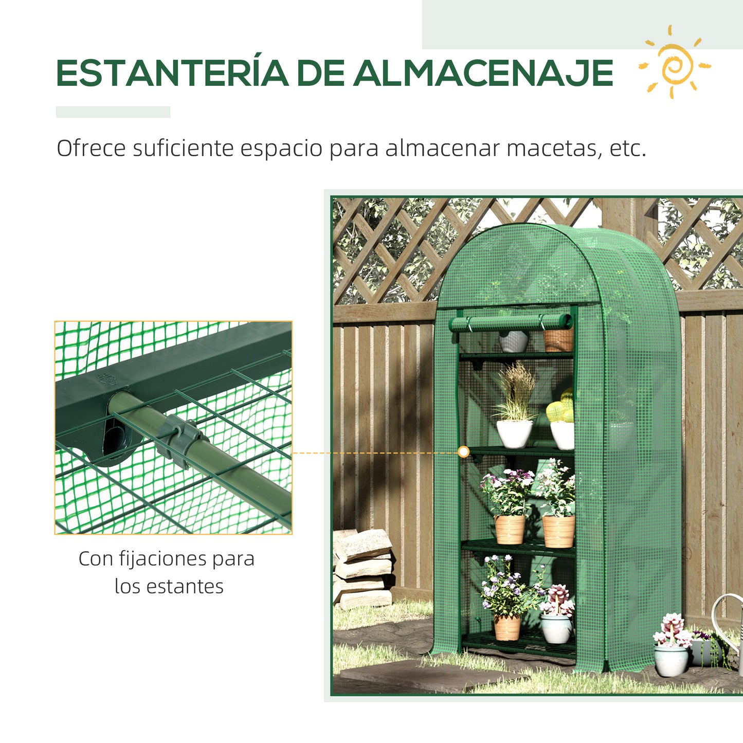 Outsunny Invernadero De Jardín Con 4 Estantes Y Puerta Enrollable 80x49x160 Cm_3
