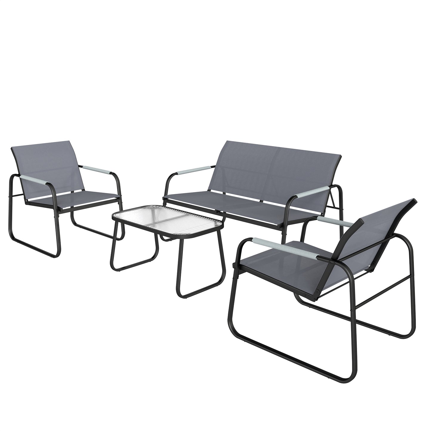Outsunny Conjunto De Jardín Exterior Con 1 Sofá 2 Sillones Y Mesa Gris_3