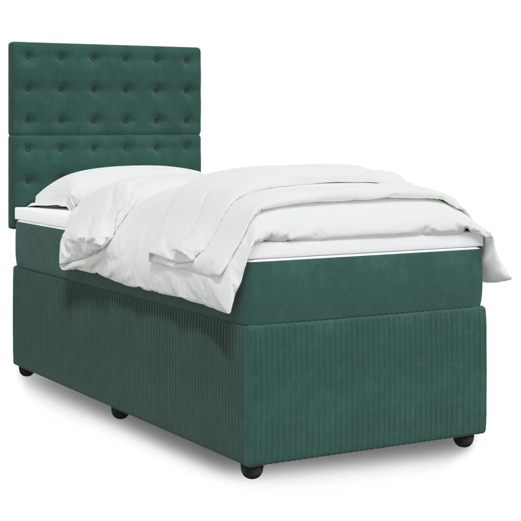 Cama Box Spring Con Colchón Terciopelo Verde Oscuro 90x190 Cm / Vetonek_1