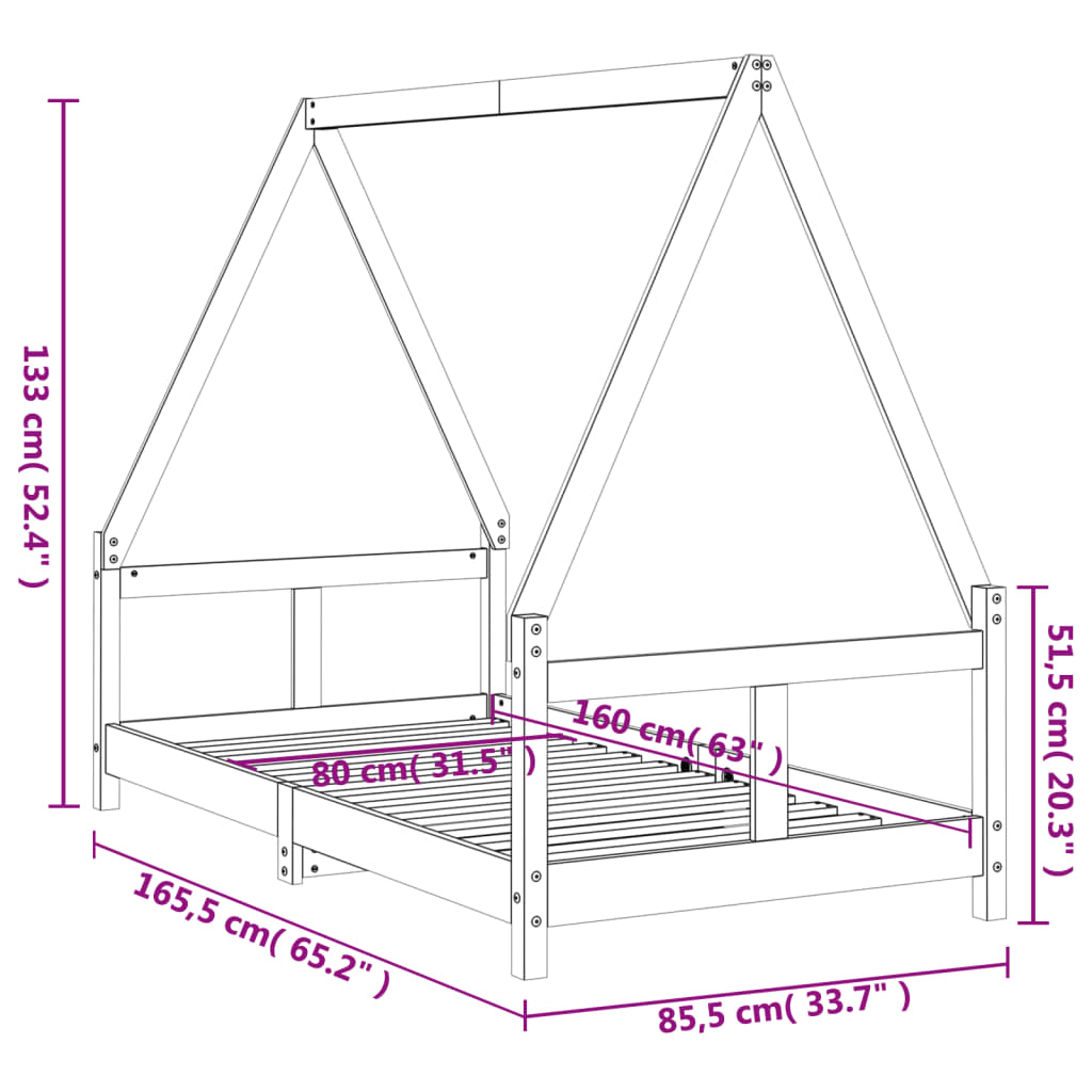 Estructura De Cama Para Niños Madera De Pino Blanco 80x160 Cm / Vetonek_2