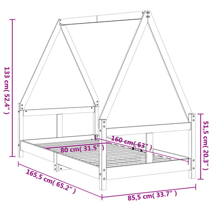 Estructura De Cama Para Niños Madera De Pino Blanco 80x160 Cm / Vetonek_2