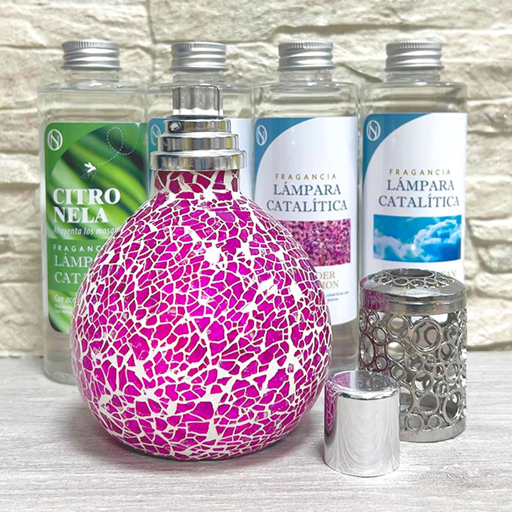 Pack Ahorro Lámpara Catalítica Mosaico Fucsia + Aroma Wild Strawberry 500ml + Limpiador Neutro 200ml + Mecha De Repuesto_5