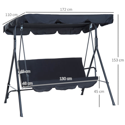 Outsunny Columpio De Jardín De 3 Plazas Con Techo Ajustable Acero 172x110x153 Cm_2