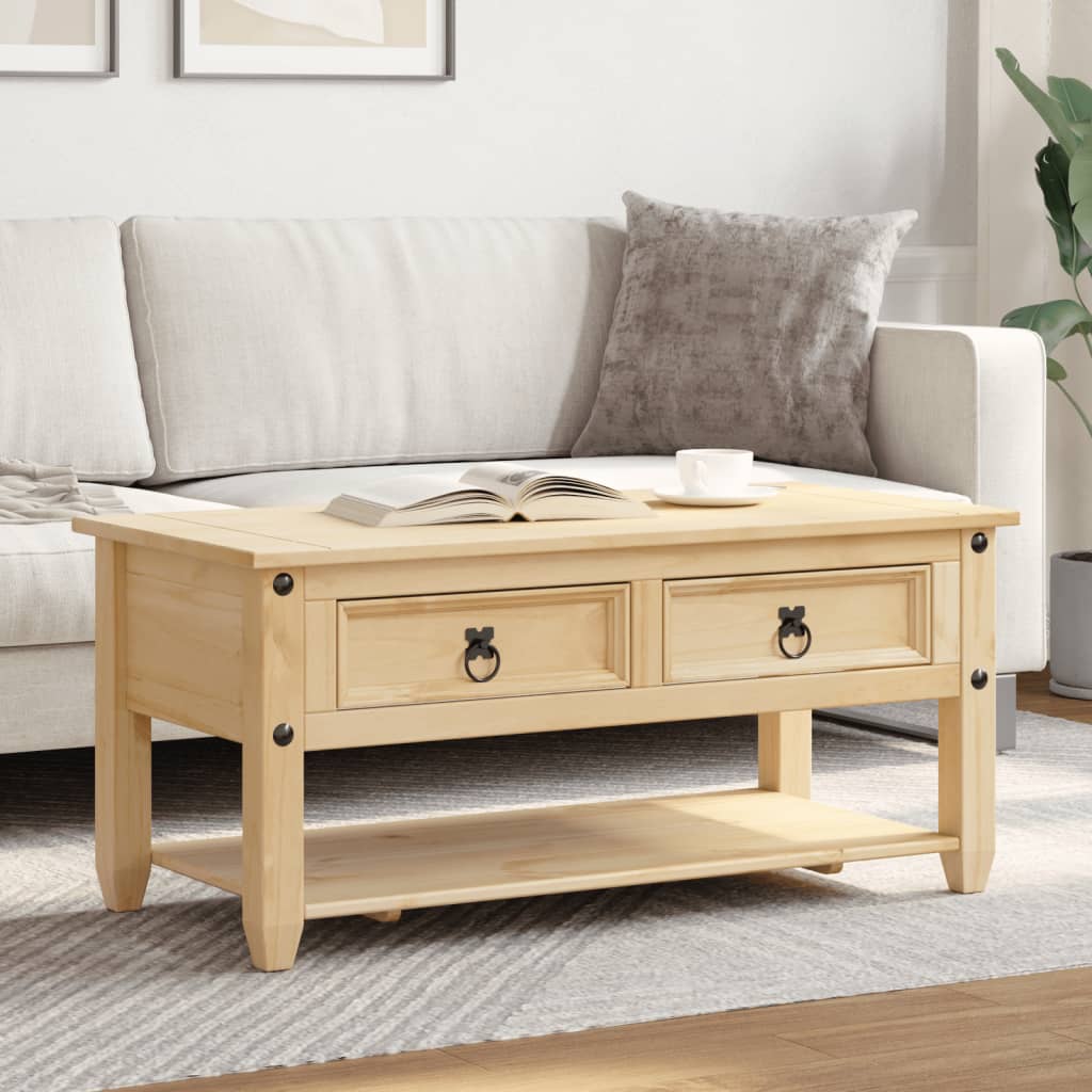 Mesa De Centro Cajones Corona Madera Maciza Pino 100x48x45 Cm_1