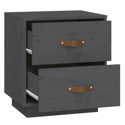 Mesita De Noche Madera Maciza De Pino Gris 40x34x45 Cm_4