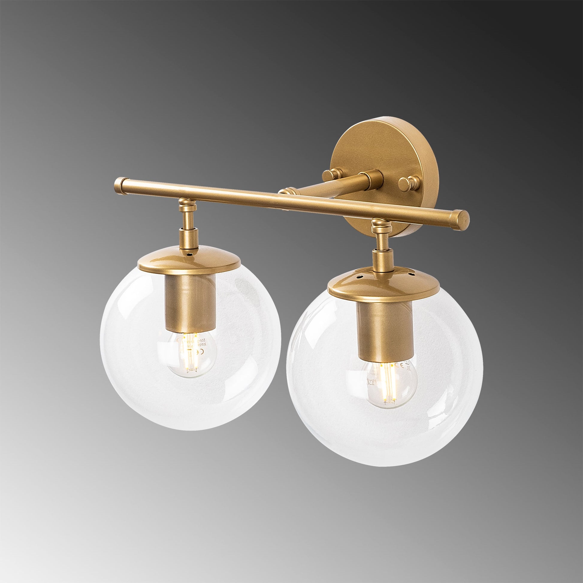 Aplique De Pared, Recto 2 Transparente, Metal , Oro Brillante, 36x24x16, Casquillo 2 X E14 Max 40 W_2
