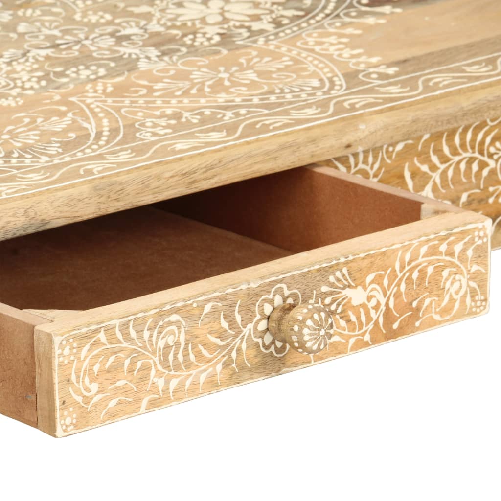 Mesa De Centro Pintada A Mano Madera Maciza Mango 110x50x45 Cm_2