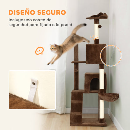 Pawhut Árbol Rascador Para Gatos 180 Cm Con Múltiples Plataformas Marrón_5