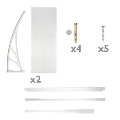 Tejadillo De Protección 100x60 Cm Transparente. Marquesina Para Puertas Y Ventanas Con Soporte Blanco_4