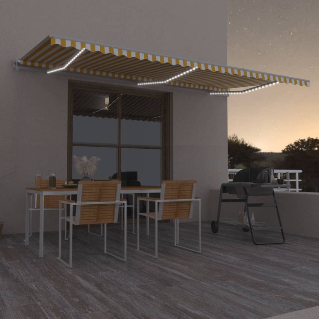 Toldo Automático Led Sensor De Viento Amarillo Blanco 600x350cm_1