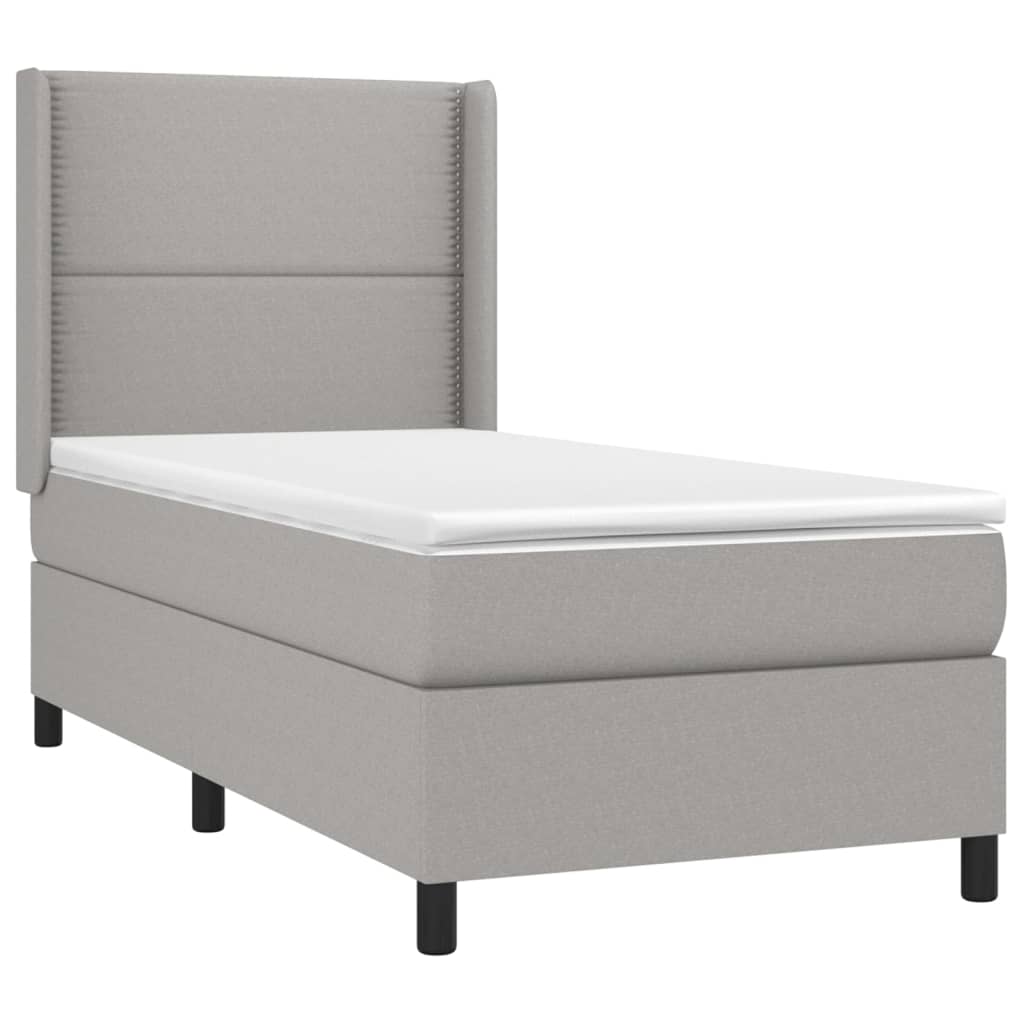 Cama Box Spring Colchón Y Luces Led Tela Gris Claro 80x200 Cm / Vetonek_2