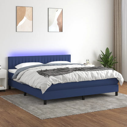 Cama Box Spring Colchón Y Luces Led Tela Azul 180x200 Cm / Vetonek_0