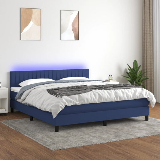 Cama Box Spring Colchón Y Luces Led Tela Azul 180x200 Cm / Vetonek_0