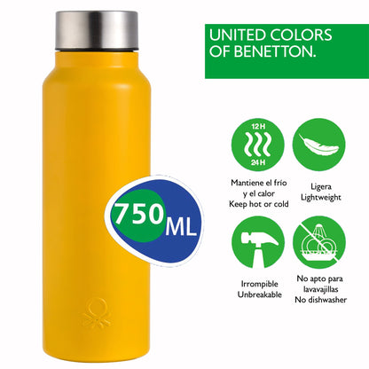 Botella De Agua 750ml Acero Inoxidable Amarillo Mate Casa Benetton_1