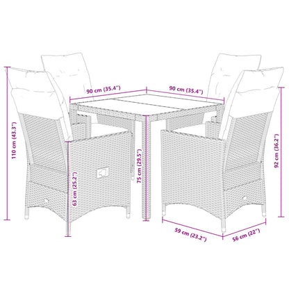 Set Comedor De Jardín 5 Piezas Con Cojines Ratán Sintético Gris / Vetonek_4