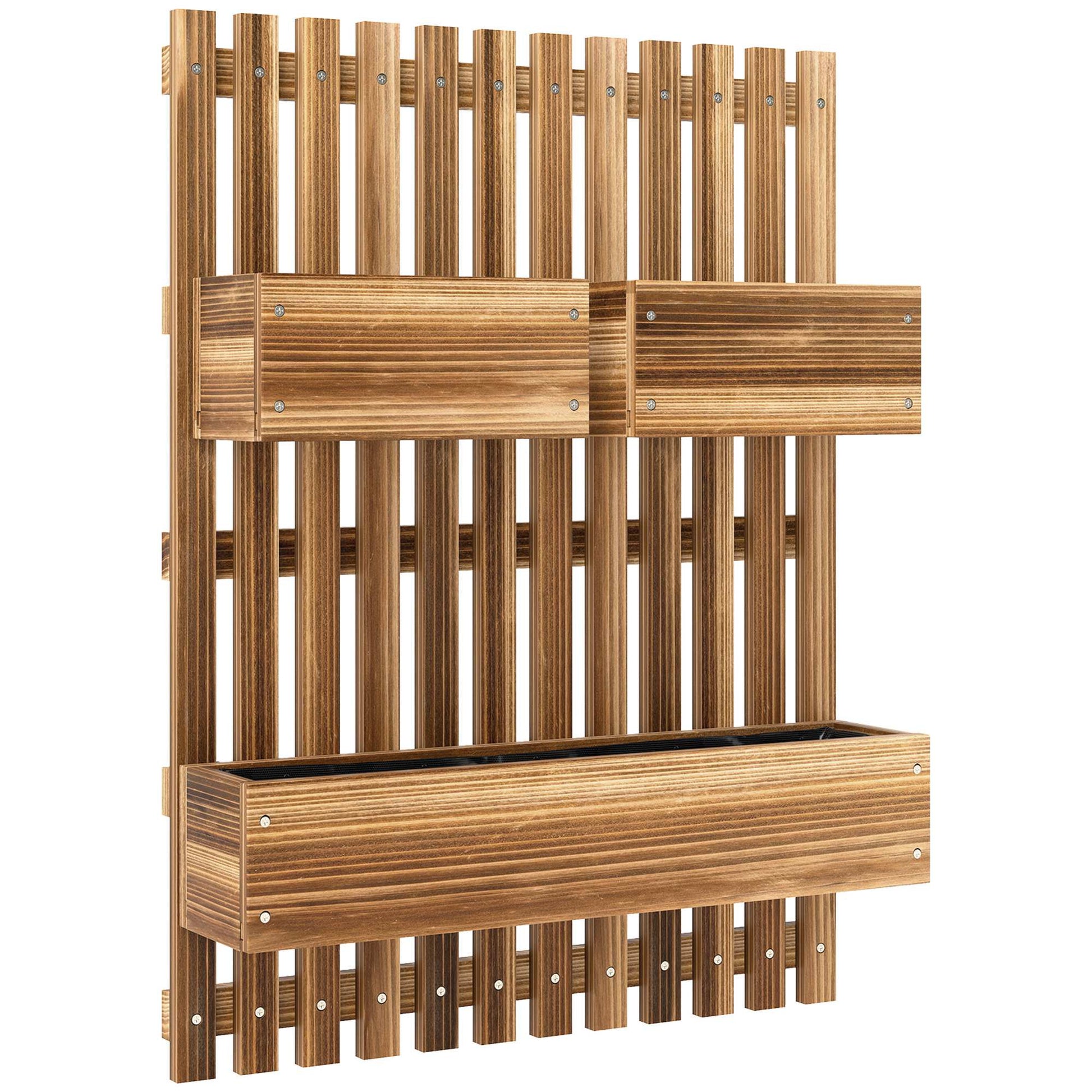 Outsunny Jardinera De Pared Con Enrejado De Madera 3 Macetas Móviles 60x16x80 Cm_0
