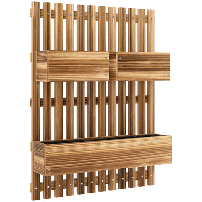 Outsunny Jardinera De Pared Con Enrejado De Madera 3 Macetas Móviles 60x16x80 Cm_0