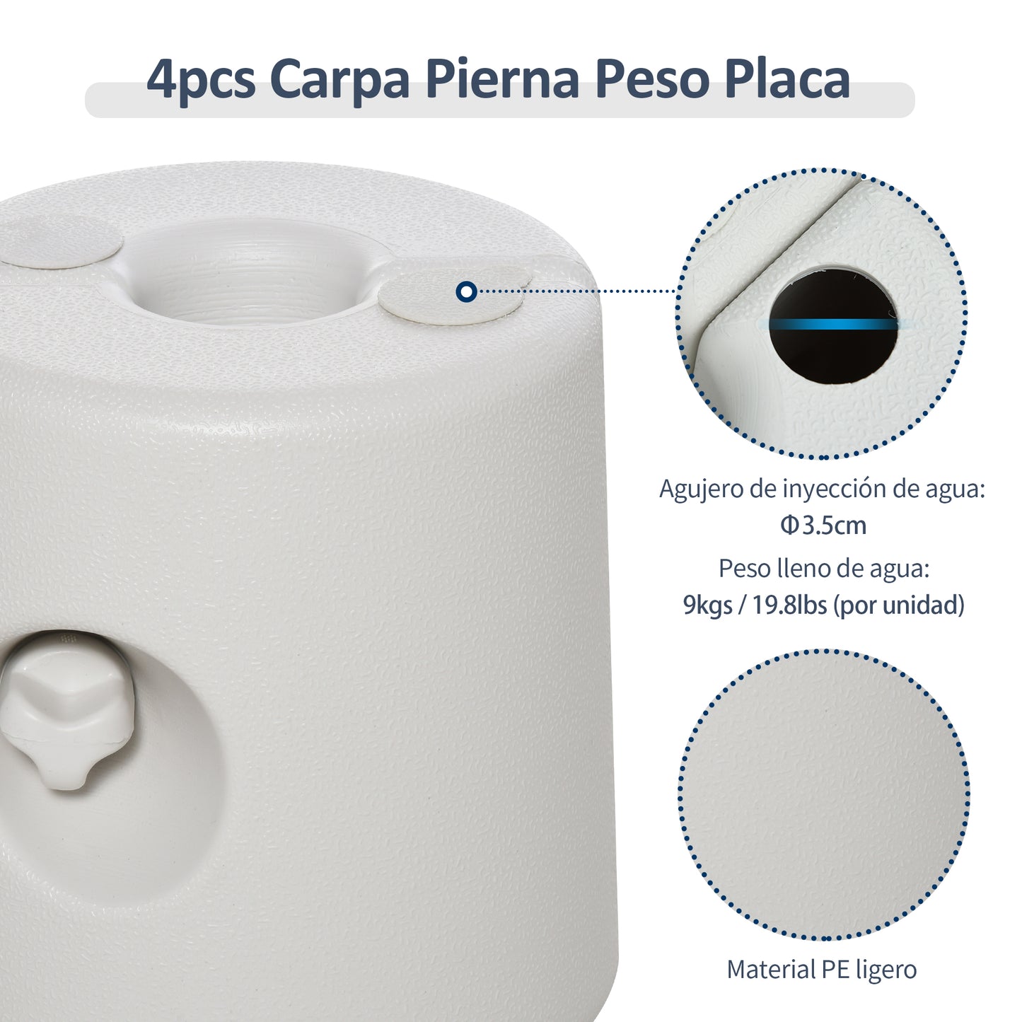 Outsunny Juego De 4 Pesos Para Carpas Rellenables De Agua Ø22/24x25 Cm Blanco_5