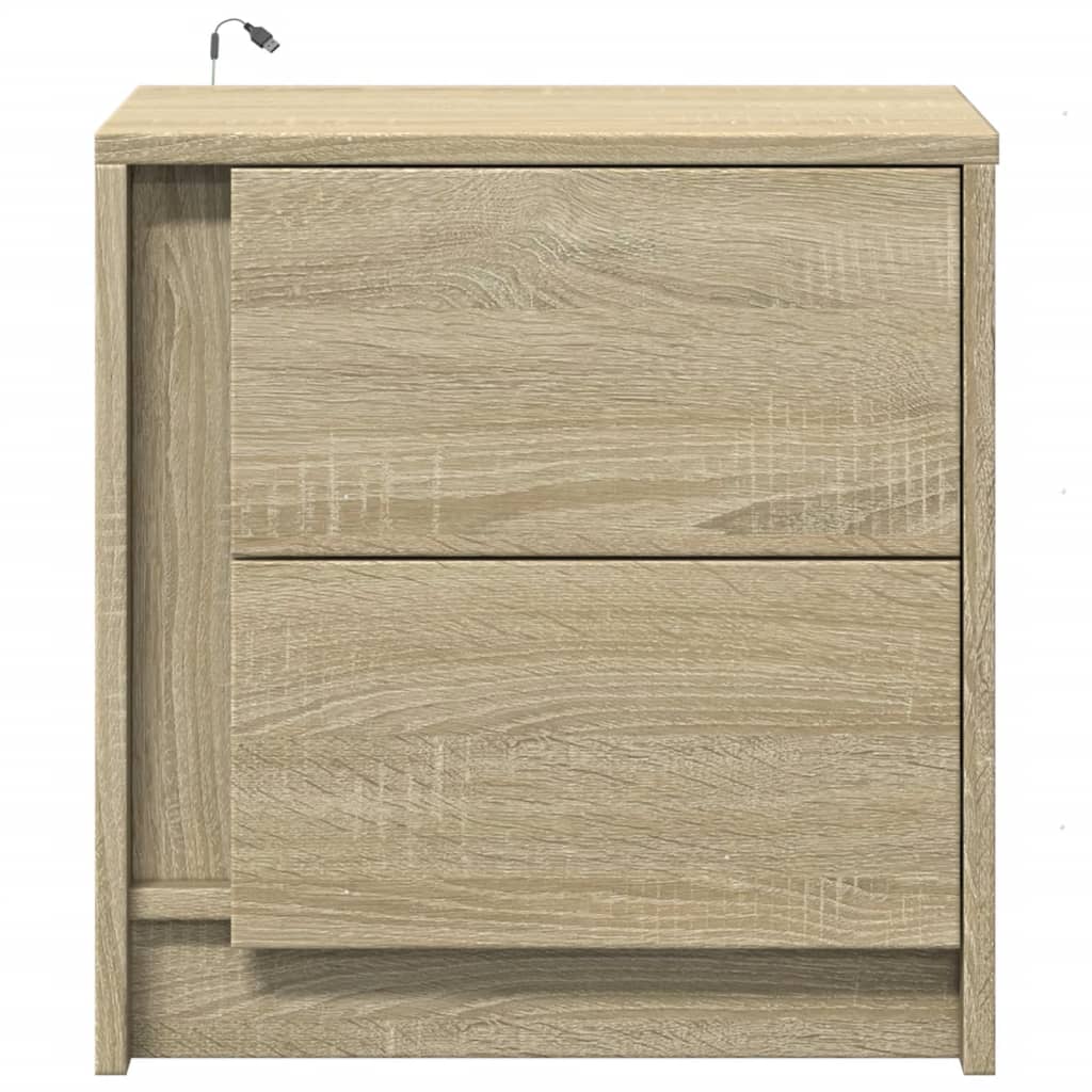 Mesitas De Noche Luces Led 2 Uds Madera Ingeniería Roble Sonoma_4