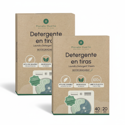 Pack 2x Eco-Tiras detergente y suavizante Planeta Huerto 80 lavados