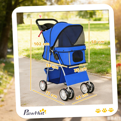 Pawhut Carrito Para Perros Plegable Con Cesta De Almacenaje 77x44x102 Cm Azul_2