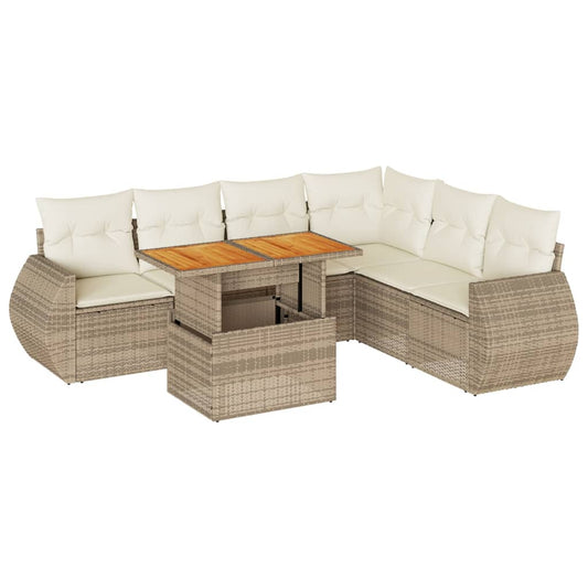 Set Sofás De Jardín 7 Piezas Y Cojines Ratán Sintético Beige / Vetonek_0