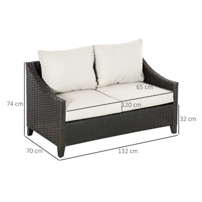 Outsunny Sofá De Ratán 2 Plazas Jardín Con Cojines Acolchados 132x70x74cm Marrón_2