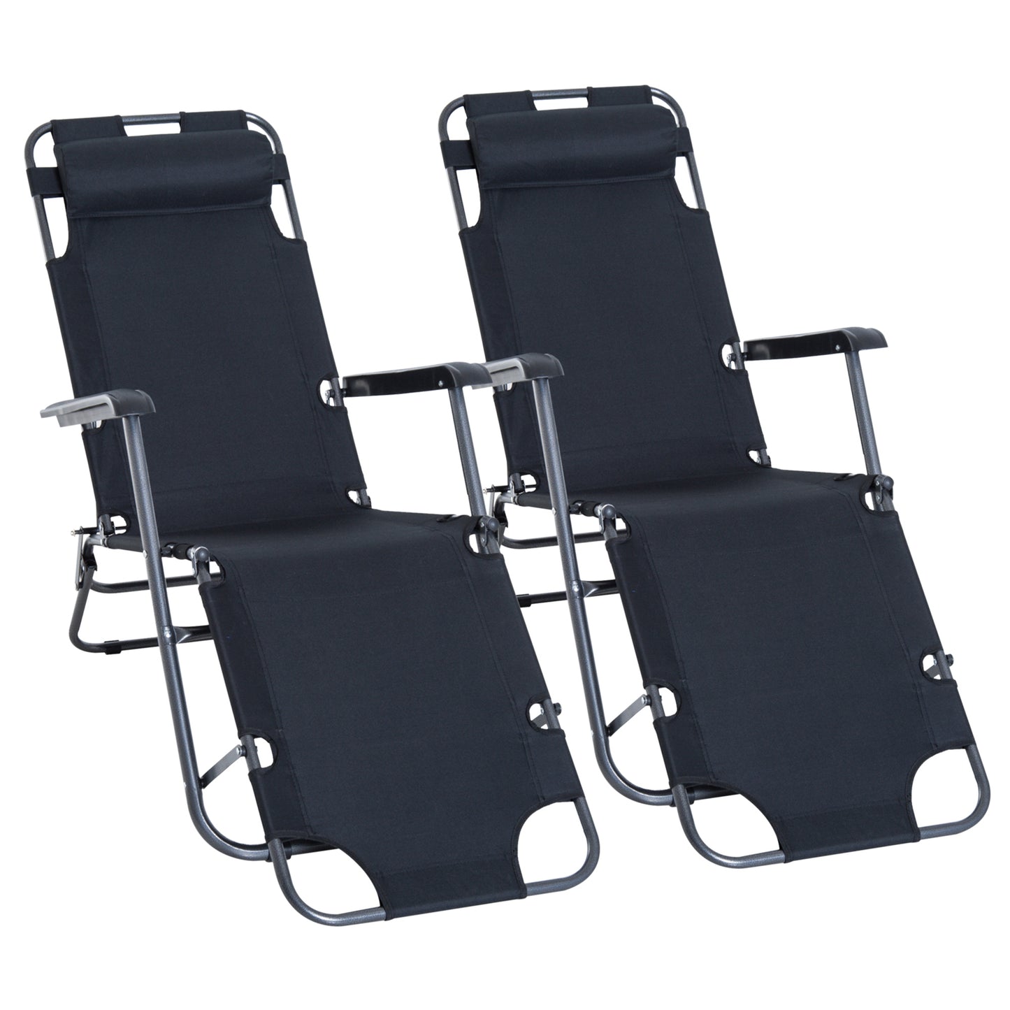 Outsunny 2 Tumbonas Reclinables Y Plegables Con Almohada 135x60x89 Cm Negro_0