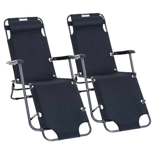 Outsunny 2 Tumbonas Reclinables Y Plegables Con Almohada 135x60x89 Cm Negro_0