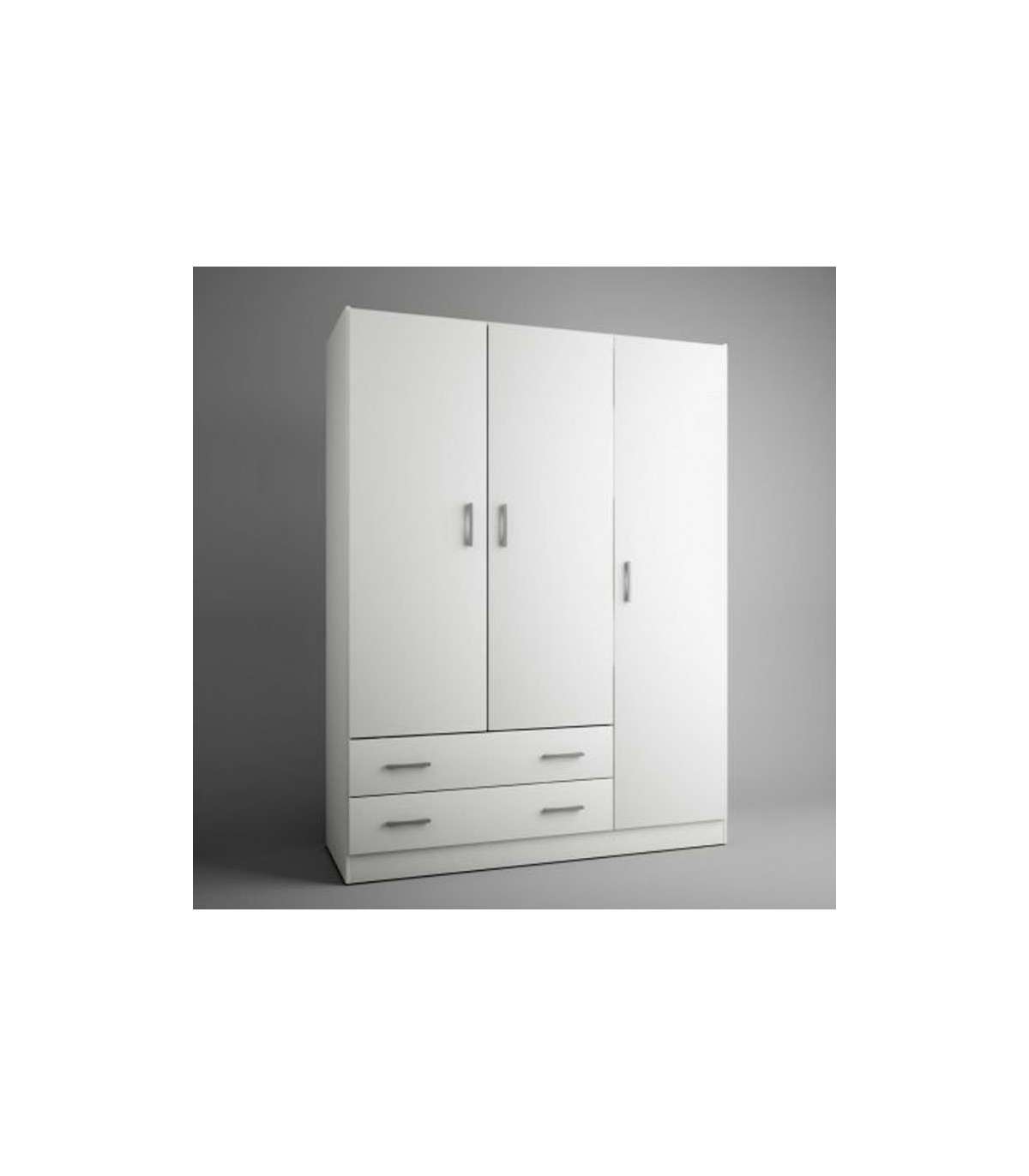 Armario Ropero 3 Puertas Abatibles 2 Cajones Lorena Acabado Blanco, 230cm(alto) 150cm(anch_0