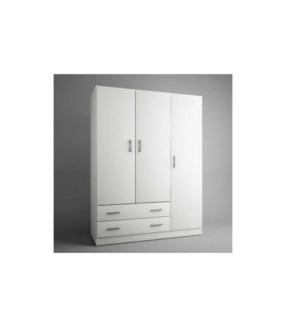 Armario Ropero 3 Puertas Abatibles 2 Cajones Lorena Acabado Blanco, 230cm(alto) 150cm(anch_0