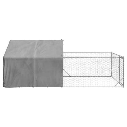 Caseta Perros Exterior Con Corral 5x2x1,5 M Acero Galvanizado_3