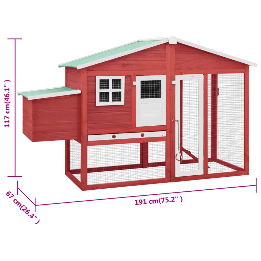 Vidaxl Gallinero Con Ponedero Madera Maciza Abeto Rojo Y Blanco_2