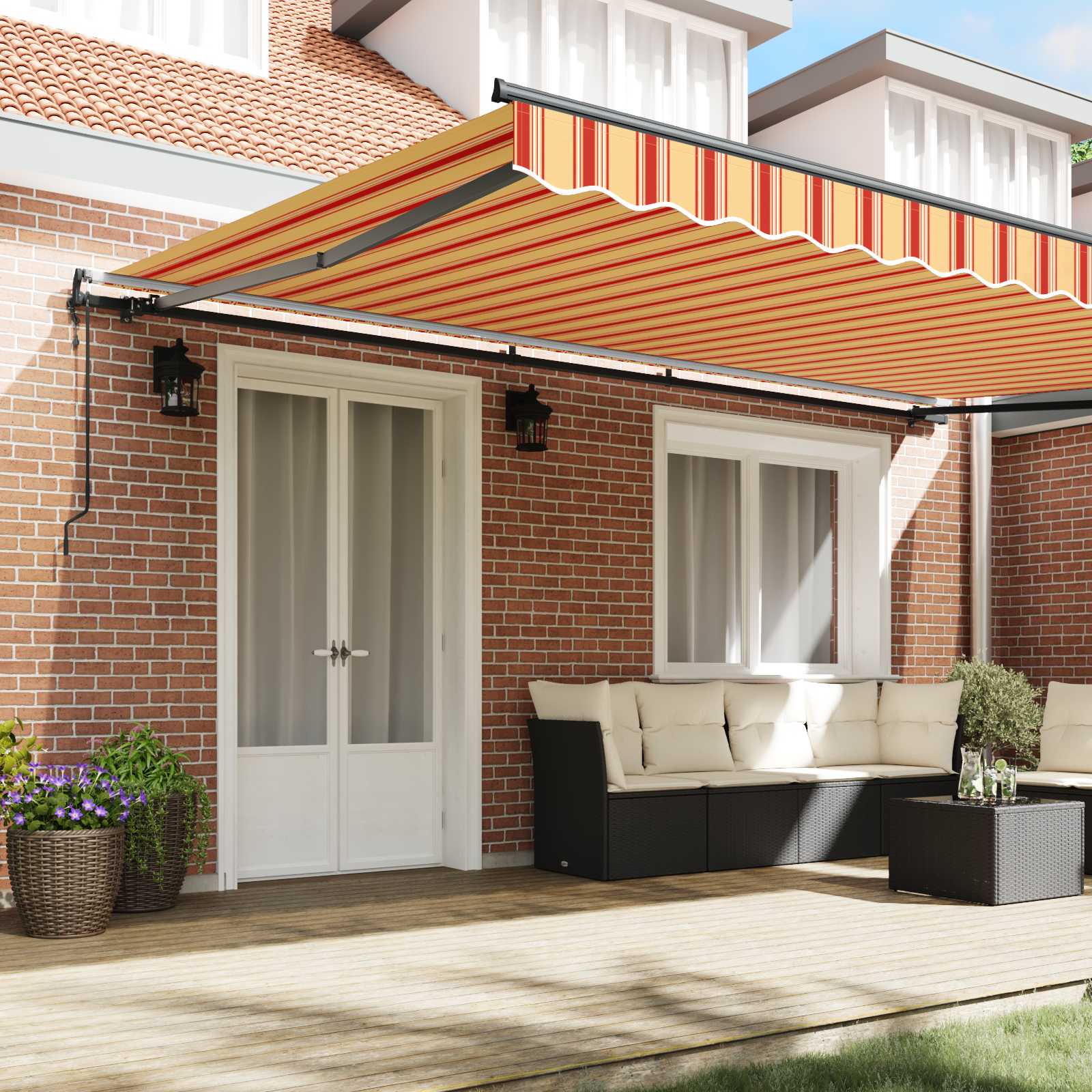 Toldo Retráctil Amarillo Y Naranja 500 X 350 Cm Tela Y Aluminio_2