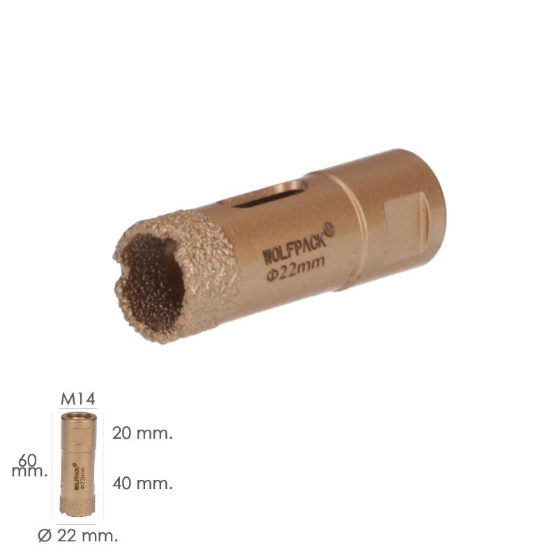 Corona Diamante Para Amoladora Ø 22 Mm. Conexión Rosca M14. Corte Seco