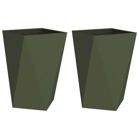 Jardinera 2 Uds. Verde Oliva 50 X 50 X 75 Cm Acero_0