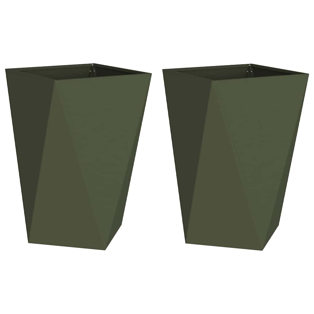 Jardinera 2 Pcs Verde Oliva 50 X 50 X 75 Cm Acero_0