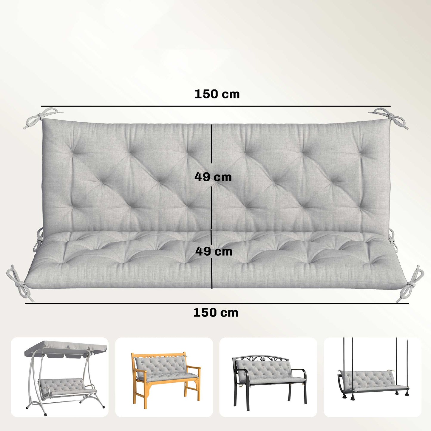 Outsunny Cojín Para Banco De Jardín De 3 Plazas Con Respaldo 150x98x8 Cm Gris_2