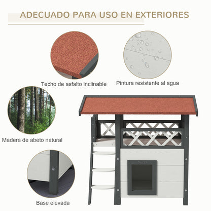 Pawhut Casa Para Gatos De Madera 77x50x73 Cmcon Techo Asfáltico Escalera Blanco_4