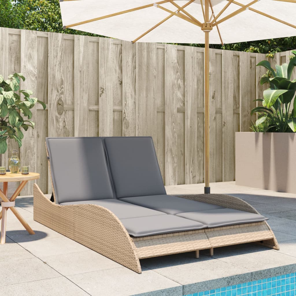 Tumbona Con Cojines Ratán Sintético Beige 114x205x73 Cm / Vetonek_5