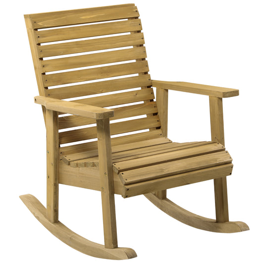 Outsunny Silla Mecedora De Madera Con Reposabrazos Y Diseño Listones Natural_0