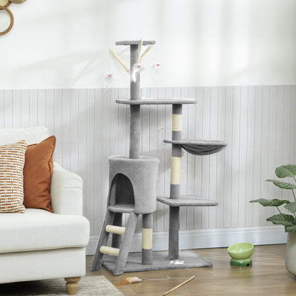 Pawhut Árbol Rascador Para Gatos Grande Altura 134 Cm Con 6 Postes De Sisal Gris_1