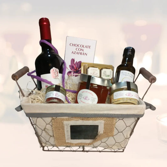 Cesta Regalo –  (vino,bombones, Escamas De Sal Marina, Chocolate, Aove, Azafrán Y Miel)_0