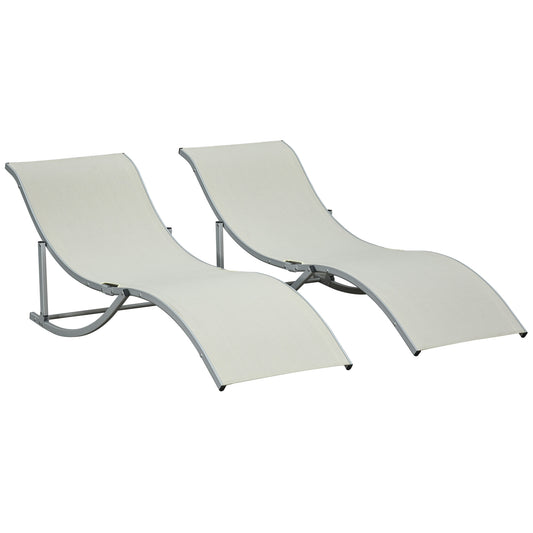 Outsunny 2 Tumbonas Plegables Forma De S Aluminio Texteline Para Terraza Crema_0