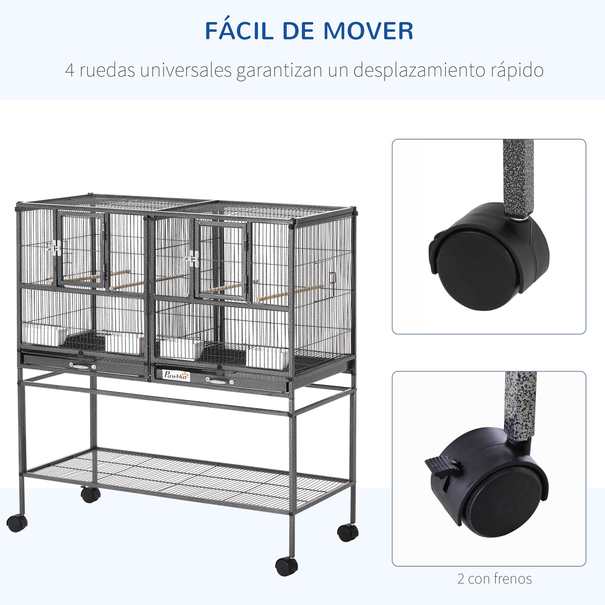 Pawhut Jaula Para Pájaros Pequeños Con 2 Bandejas 4 Comederos 4 Perchas_5