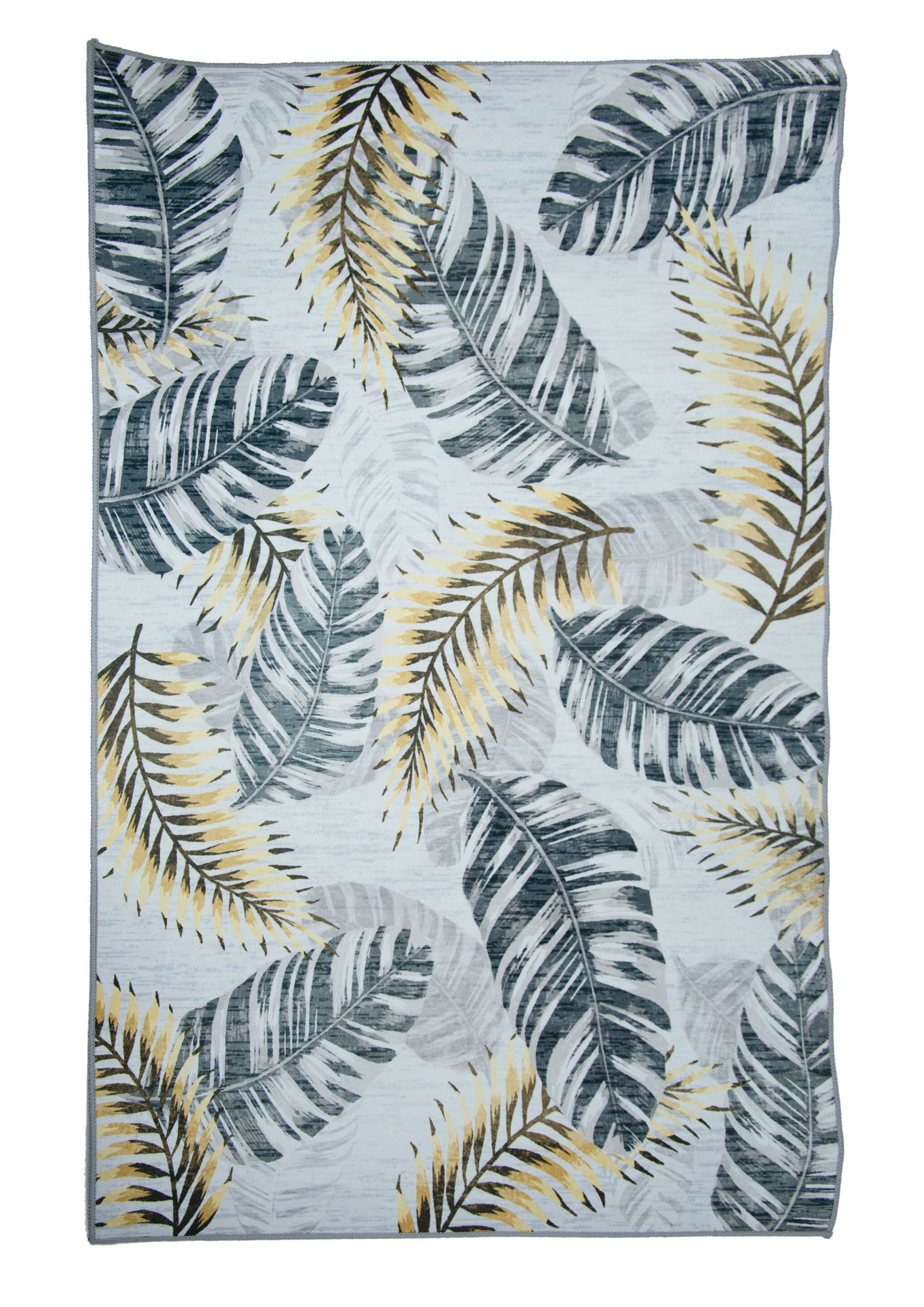 Alfombra De Sala, Sala De Terciopelo Suave Con Patrón De Hojas Tropicales En Negro 80x120cm- Decoración- Mobiliario Del Hogar_0