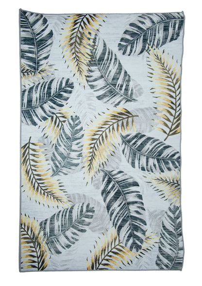 Alfombra De Sala, Sala De Terciopelo Suave Con Patrón De Hojas Tropicales En Negro 80x120cm- Decoración- Mobiliario Del Hogar_0